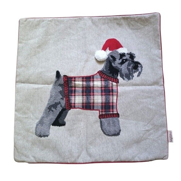 Loving Kindness Scotty Dog Throw Pillow Cover Embroidered Christmas 20x20 FLAW - Picture 1 of 8